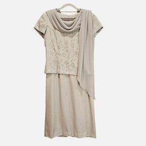 Dressbarn Womens 8 Formal light gray dress elegant brocade chiffon wedding Party